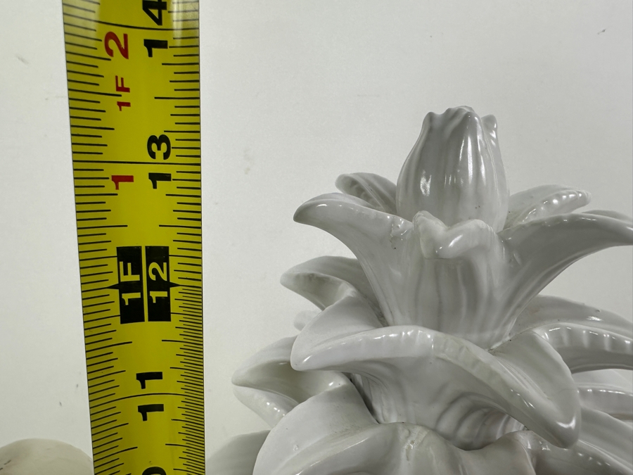 Pair Of Wooden Fleur-de-lis Sculptures 12H And White Ceramic Pineapple Sculpture 13.5H [Photo 7]
