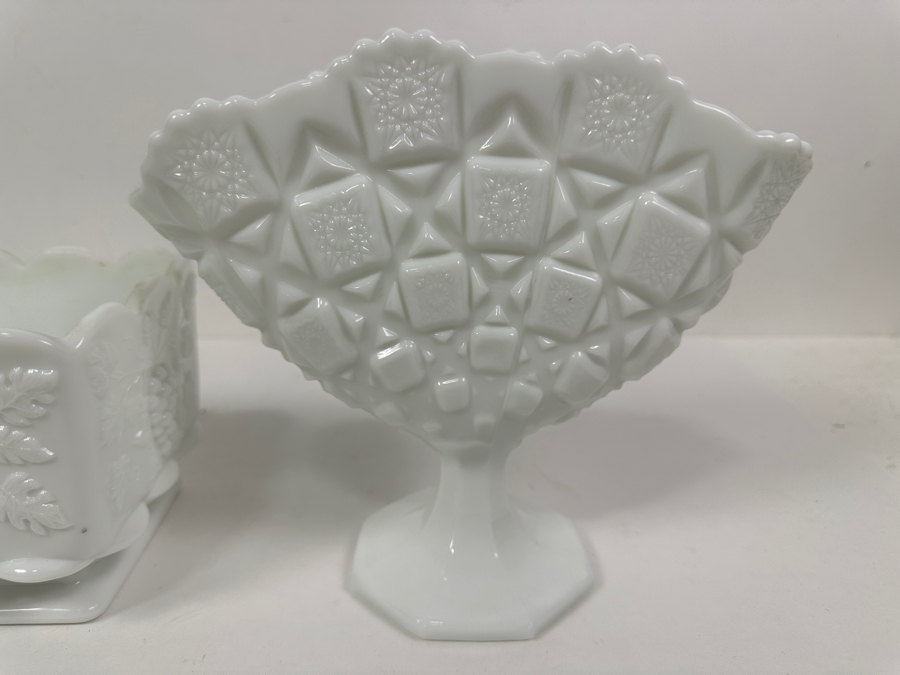 (2) Westmoreland Milk Glass: Cachepot Planter 4H And Vase 7H [Photo 2]