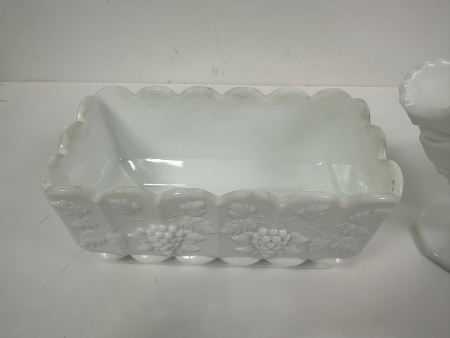 (2) Westmoreland Milk Glass: Cachepot Planter 4H And Vase 7H [Photo 5]