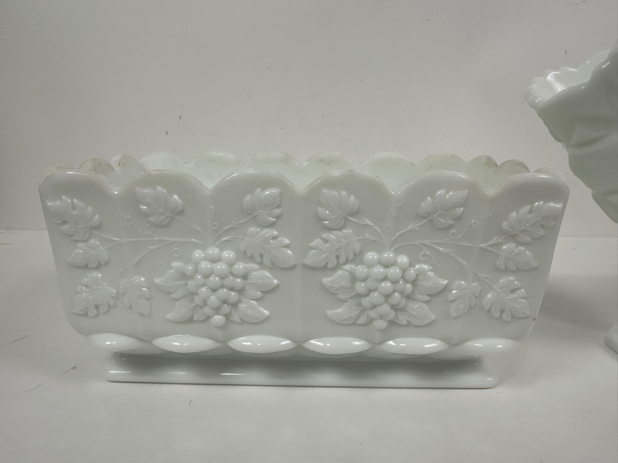 (2) Westmoreland Milk Glass: Cachepot Planter 4H And Vase 7H [Photo 4]