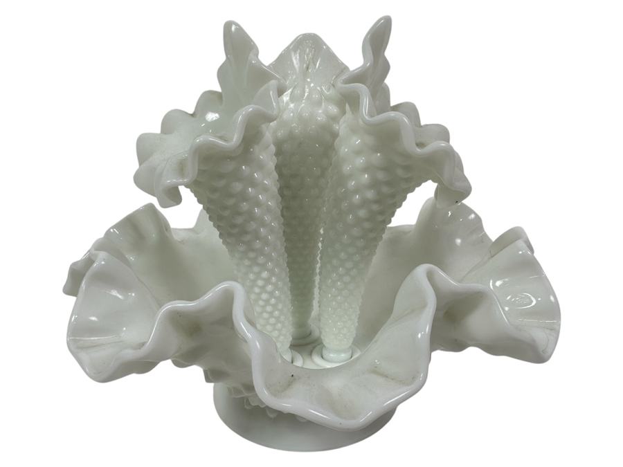 Vintage Fenton Milk Glass Hobnail Epergne 8W X 6H