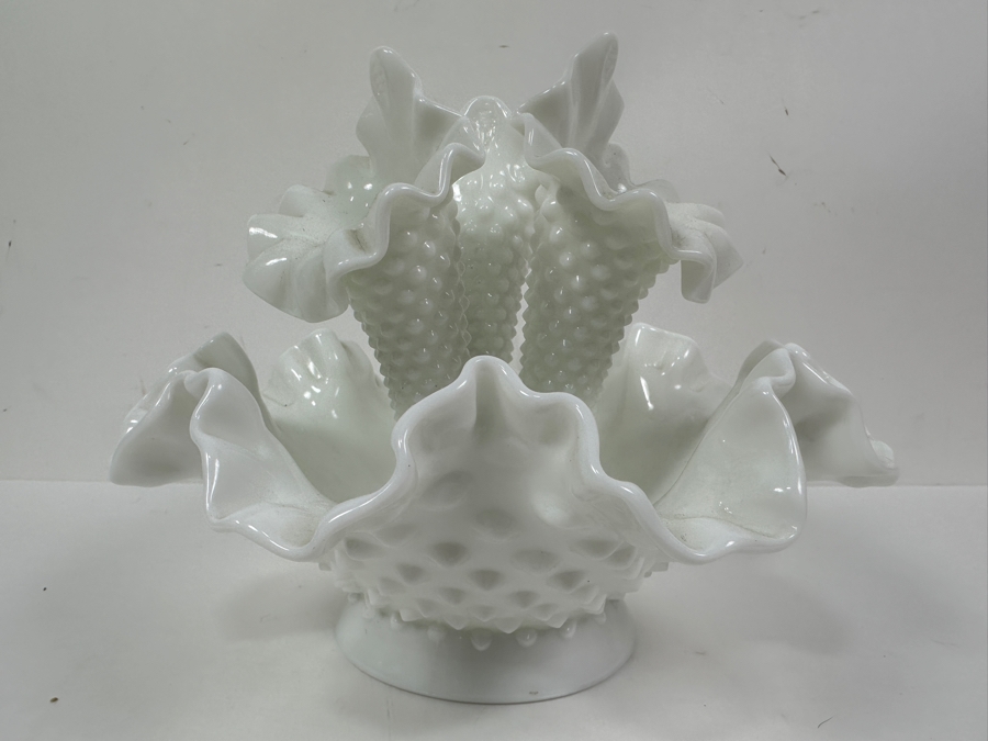 Vintage Fenton Milk Glass Hobnail Epergne 8W X 6H [Photo 4]