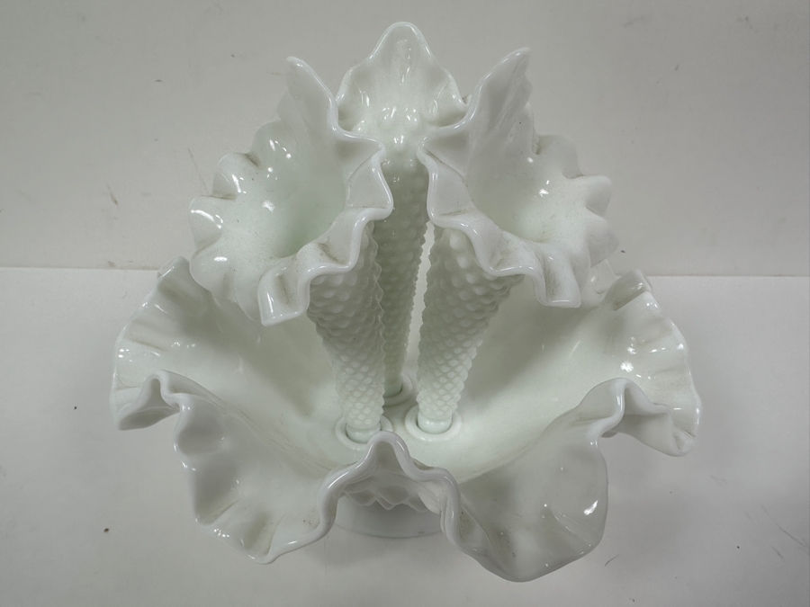 Vintage Fenton Milk Glass Hobnail Epergne 8W X 6H [Photo 3]