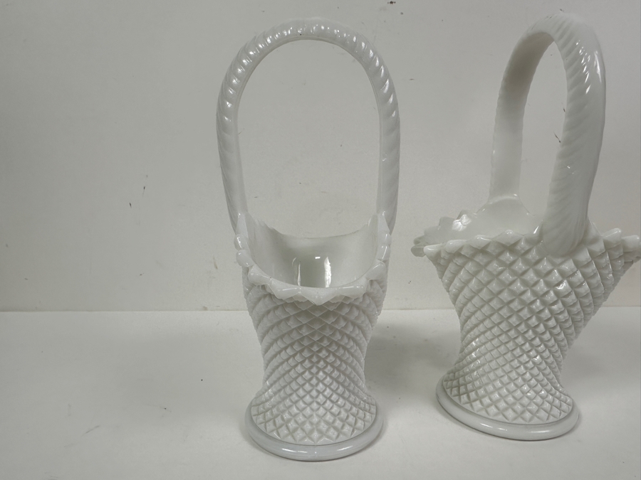Pair Of Westmoreland Milk Glass Baskets 9”H [Photo 4]