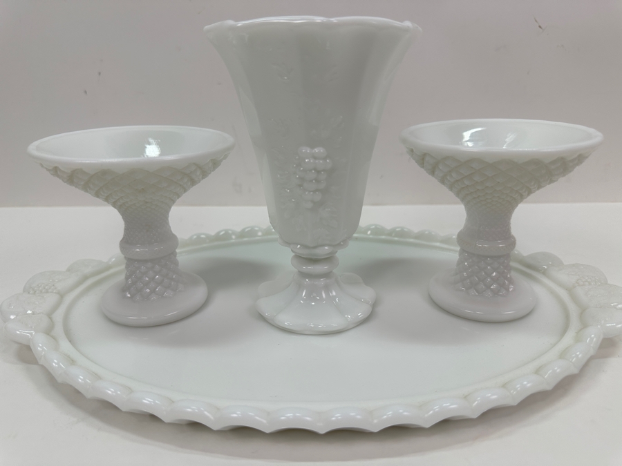 Westmoreland Milk Glass Tray 13.5W And (3) Milk Glass Footed Cups [Photo 3]