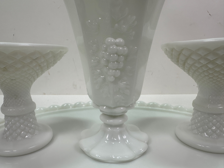 Westmoreland Milk Glass Tray 13.5W And (3) Milk Glass Footed Cups [Photo 5]