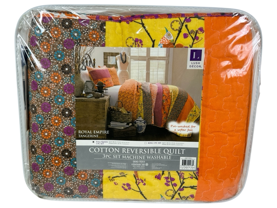 New Lush Decor Royal Empire Tangerine Cotton Reversible Quilt With Shams Full/Queen Retails $199 [Photo 1]