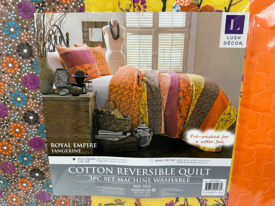New Lush Decor Royal Empire Tangerine Cotton Reversible Quilt With Shams Full/Queen Retails $199 [Photo 2]