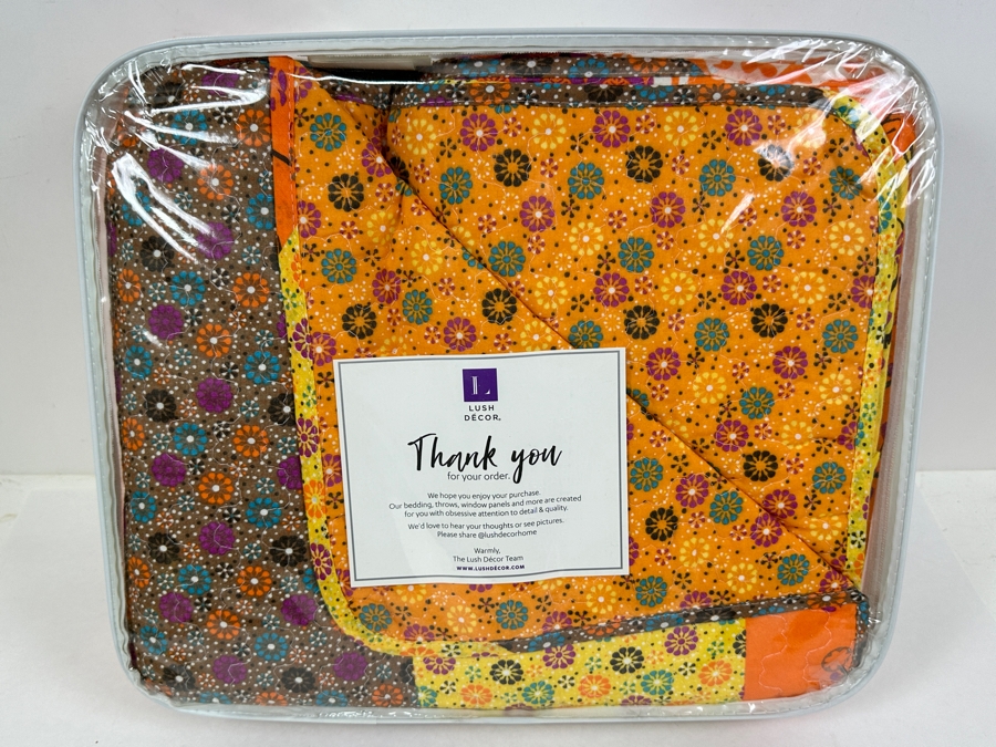 New Lush Decor Royal Empire Tangerine Cotton Reversible Quilt With Shams Full/Queen Retails $199 [Photo 3]