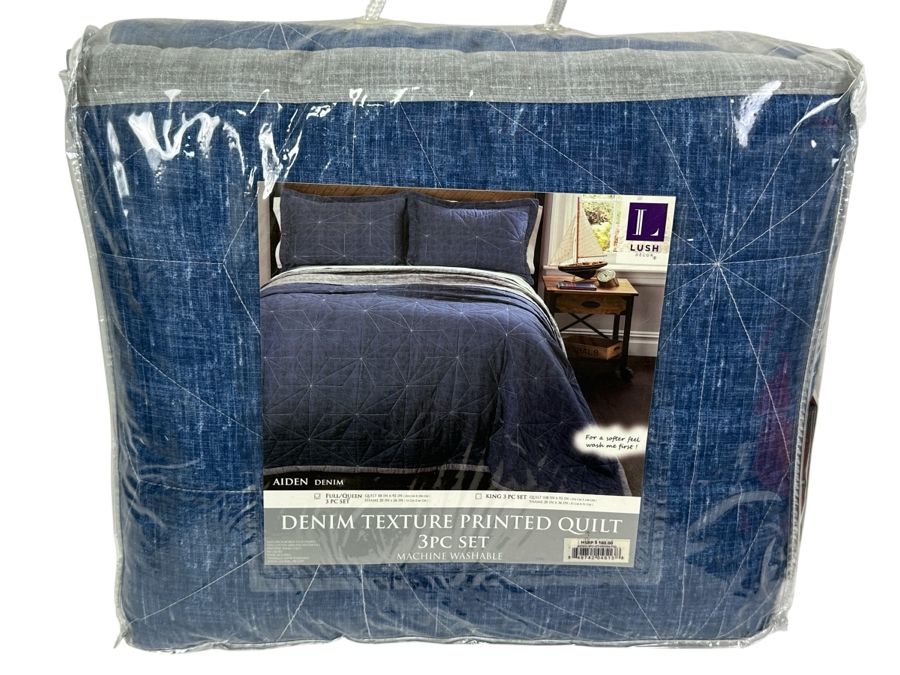 New Lush Decor Aiden Denim Texture Printed Quilt With Shams Full/Queen Retails $160 [Photo 1]