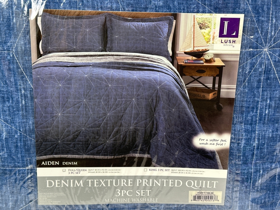 New Lush Decor Aiden Denim Texture Printed Quilt With Shams Full/Queen Retails $160 [Photo 2]