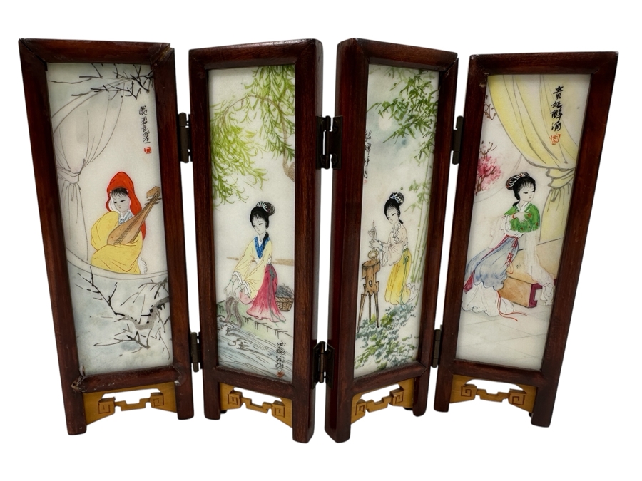 Small Hand Painted Japanese Porcelain Screens Double-Sided 9W X 6.5H [Photo 1]