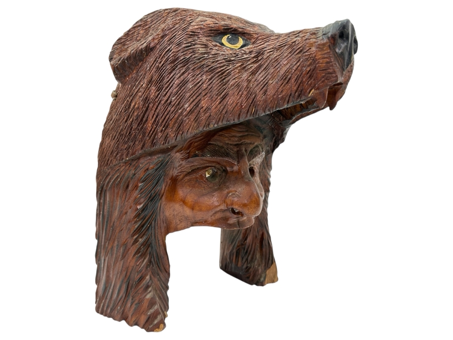 Vintage Hand Carved Wooden Grizzly Spirit Native American Tribal Mask 10W X 14H X 10D