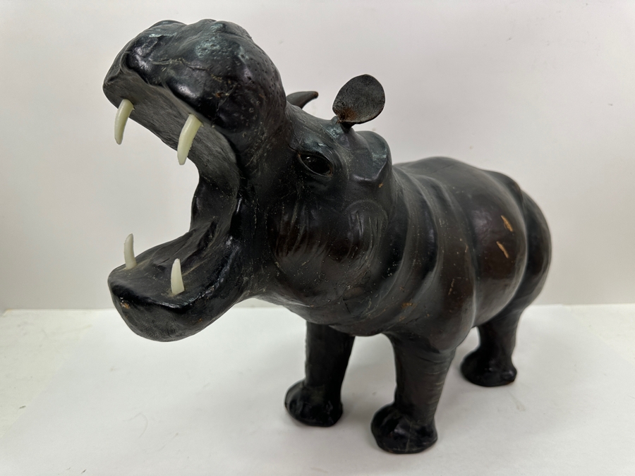 Large Leather Wrapped Hippopotamus Hippo Sculpture 20W X 9D X 14H [Photo 3]