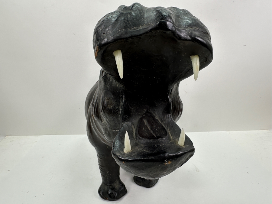 Large Leather Wrapped Hippopotamus Hippo Sculpture 20W X 9D X 14H [Photo 6]
