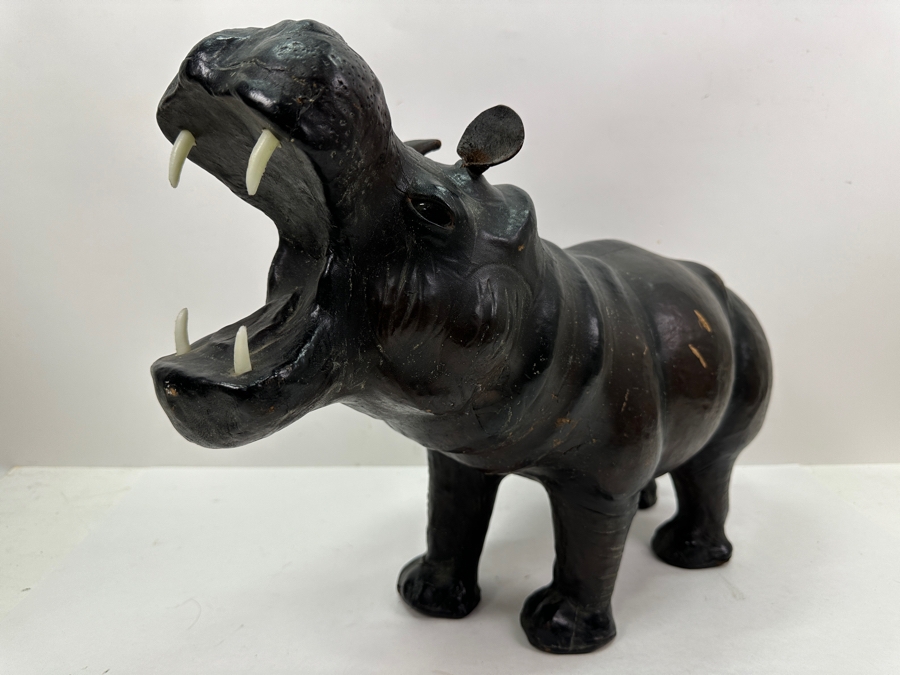 Large Leather Wrapped Hippopotamus Hippo Sculpture 20W X 9D X 14H [Photo 4]