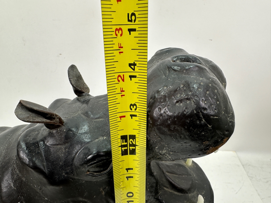 Large Leather Wrapped Hippopotamus Hippo Sculpture 20W X 9D X 14H [Photo 11]
