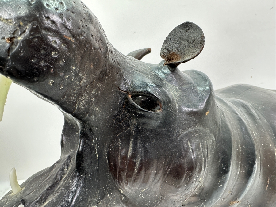 Large Leather Wrapped Hippopotamus Hippo Sculpture 20W X 9D X 14H [Photo 5]