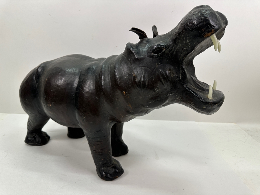 Large Leather Wrapped Hippopotamus Hippo Sculpture 20W X 9D X 14H [Photo 7]