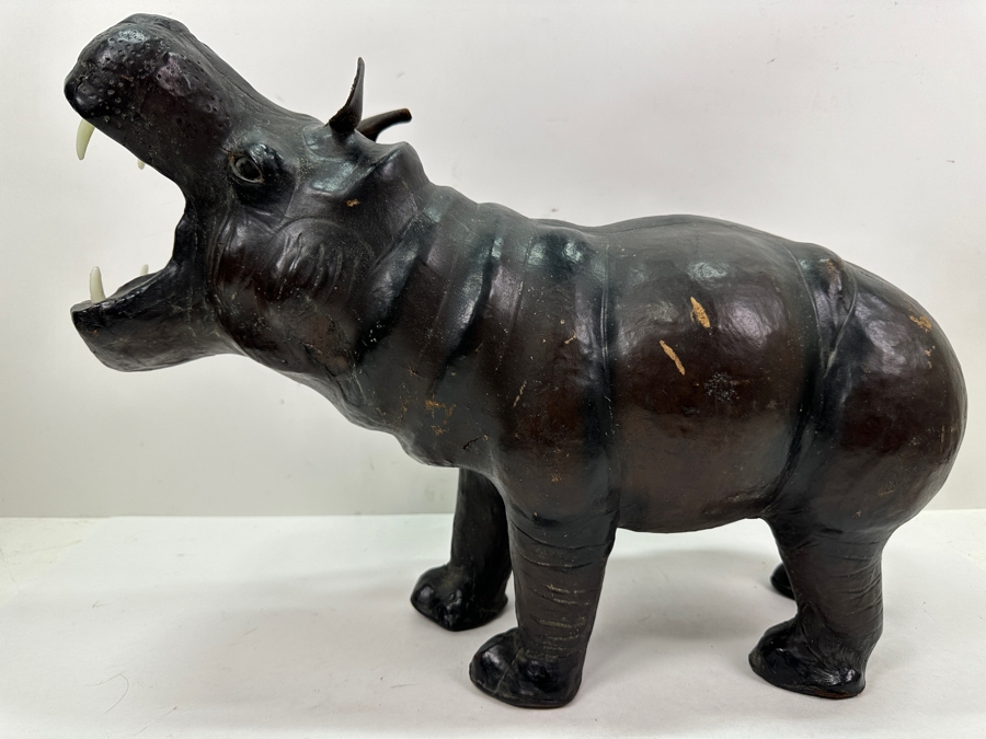 Large Leather Wrapped Hippopotamus Hippo Sculpture 20W X 9D X 14H [Photo 2]
