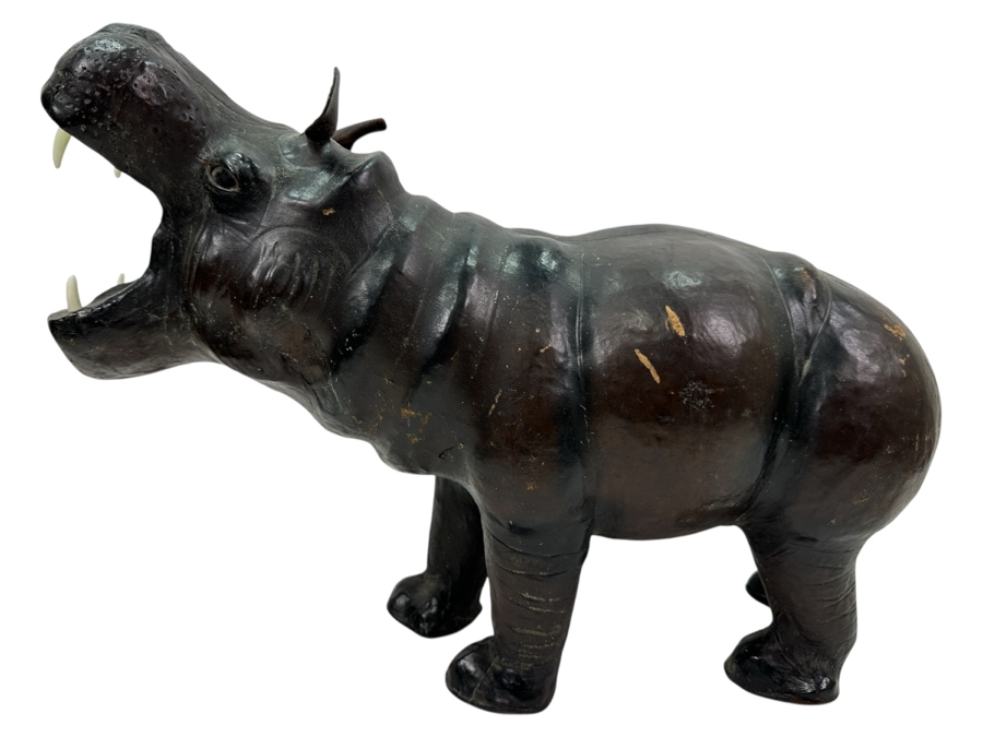Large Leather Wrapped Hippopotamus Hippo Sculpture 20W X 9D X 14H [Photo 1]