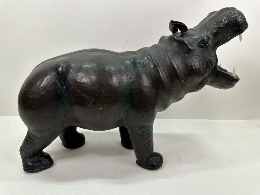 Large Leather Wrapped Hippopotamus Hippo Sculpture 20W X 9D X 14H [Photo 8]