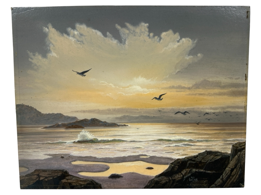 Bill Layne (1911-2005, California) Original Seascape Oil On Masonite 14 X 11 [Photo 2]