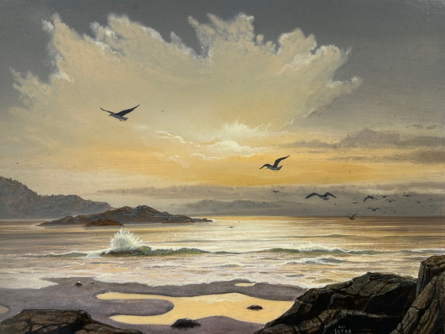 Bill Layne (1911-2005, California) Original Seascape Oil On Masonite 14 X 11
