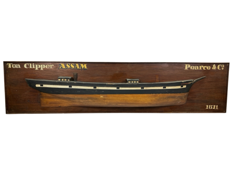 Vintage Wooden Half Hull Ship Model Of Tea Clipper ASSAM Pearce & Co 1871 53W X 12H X 5D