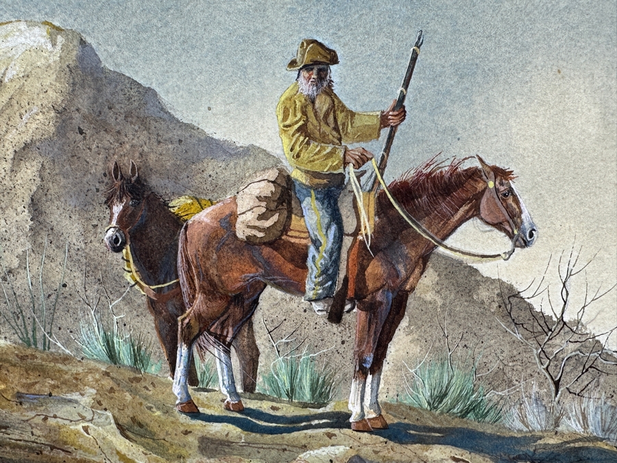 Pat Waters Original Western Cowboy Watercolor On Board Titled 'Almost Day' Signed And Dated 1975 24W X 12H Framed 30.5 X 19 [Photo 4]