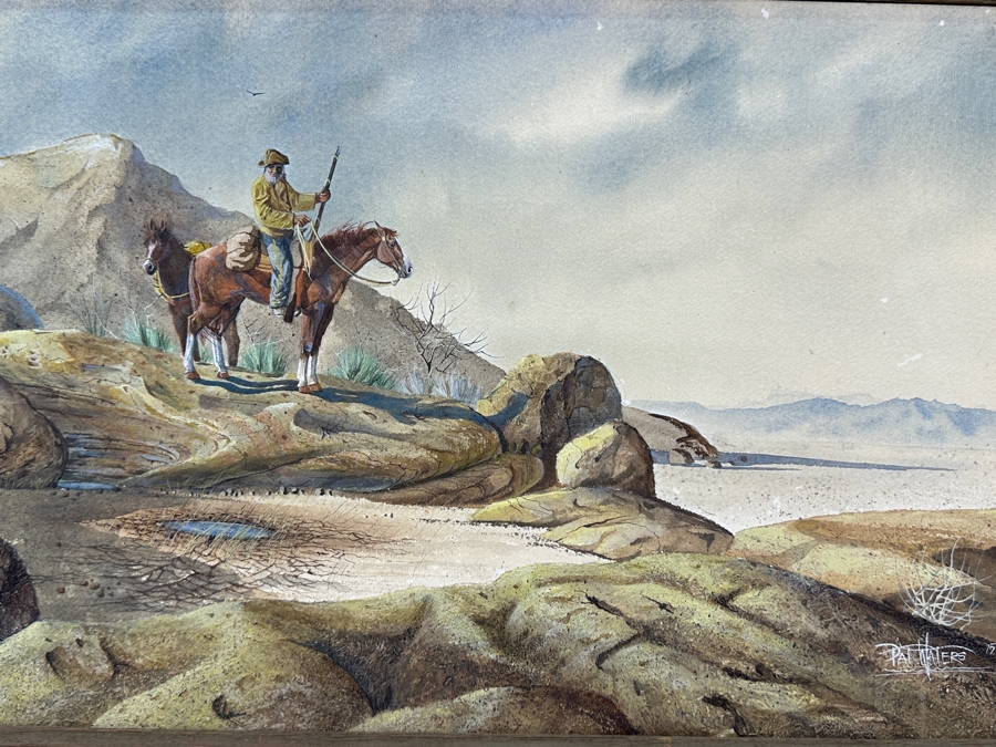 Pat Waters Original Western Cowboy Watercolor On Board Titled 'Almost Day' Signed And Dated 1975 24W X 12H Framed 30.5 X 19 [Photo 3]