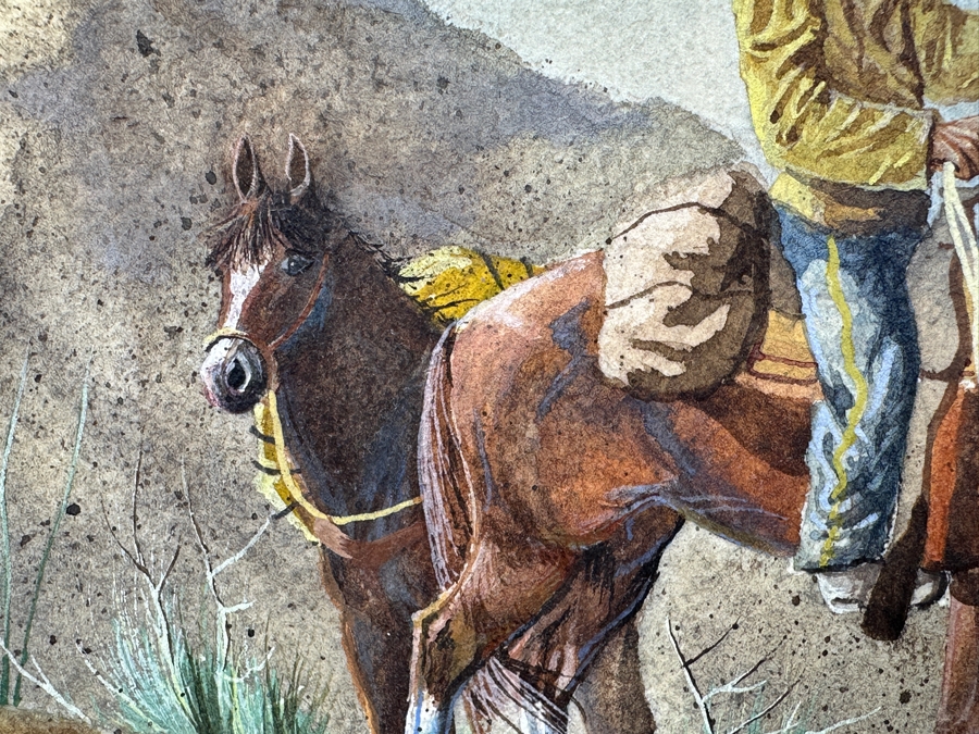 Pat Waters Original Western Cowboy Watercolor On Board Titled 'Almost Day' Signed And Dated 1975 24W X 12H Framed 30.5 X 19 [Photo 5]