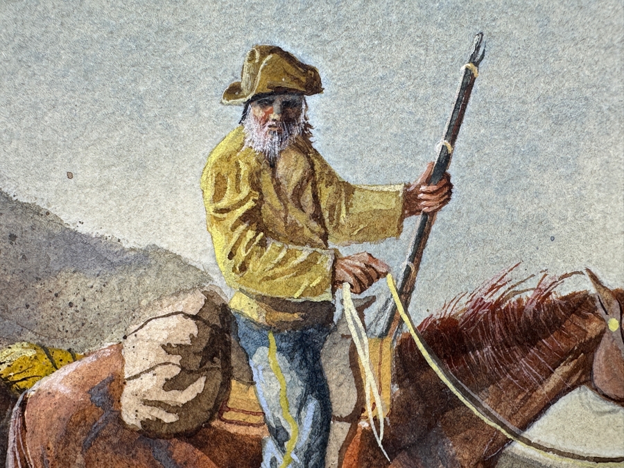 Pat Waters Original Western Cowboy Watercolor On Board Titled 'Almost Day' Signed And Dated 1975 24W X 12H Framed 30.5 X 19 [Photo 6]