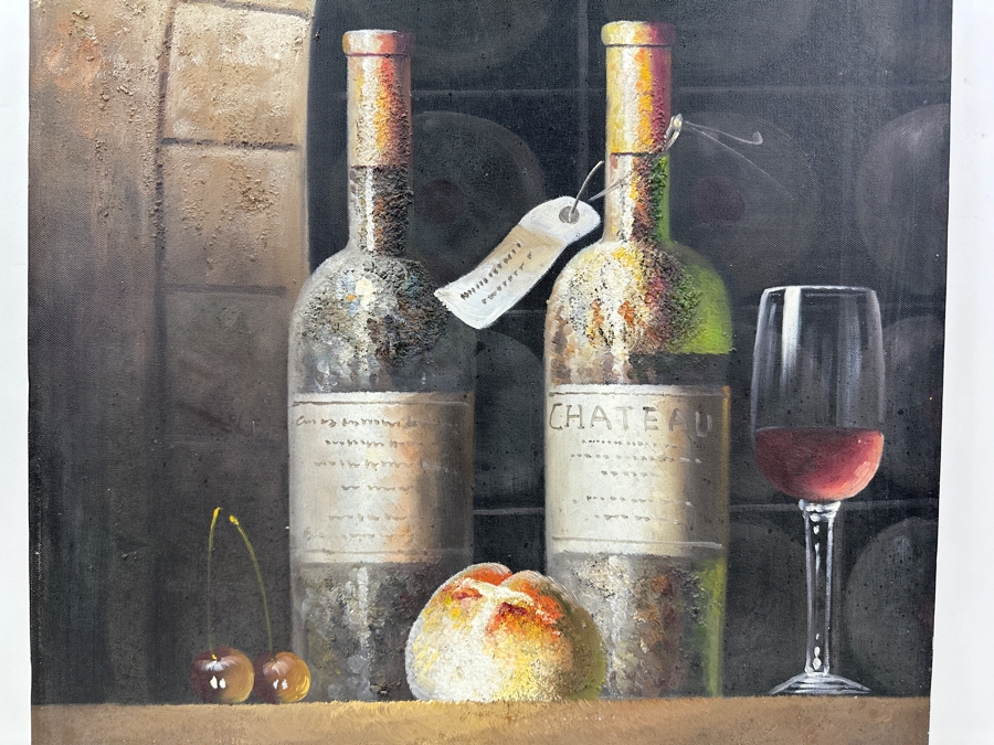 Stunning Original Wine Cellar Still Life Painting On Canvas With Old Wine Bottles Artist Signature Illegible 20 X 24 [Photo 2]