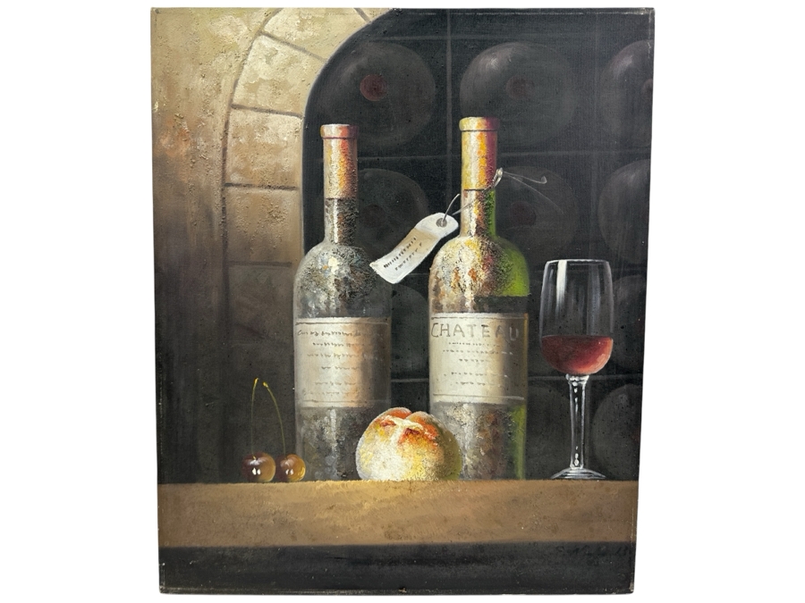 Stunning Original Wine Cellar Still Life Painting On Canvas With Old Wine Bottles Artist Signature Illegible 20 X 24 [Photo 1]