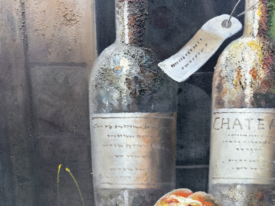 Stunning Original Wine Cellar Still Life Painting On Canvas With Old Wine Bottles Artist Signature Illegible 20 X 24 [Photo 5]