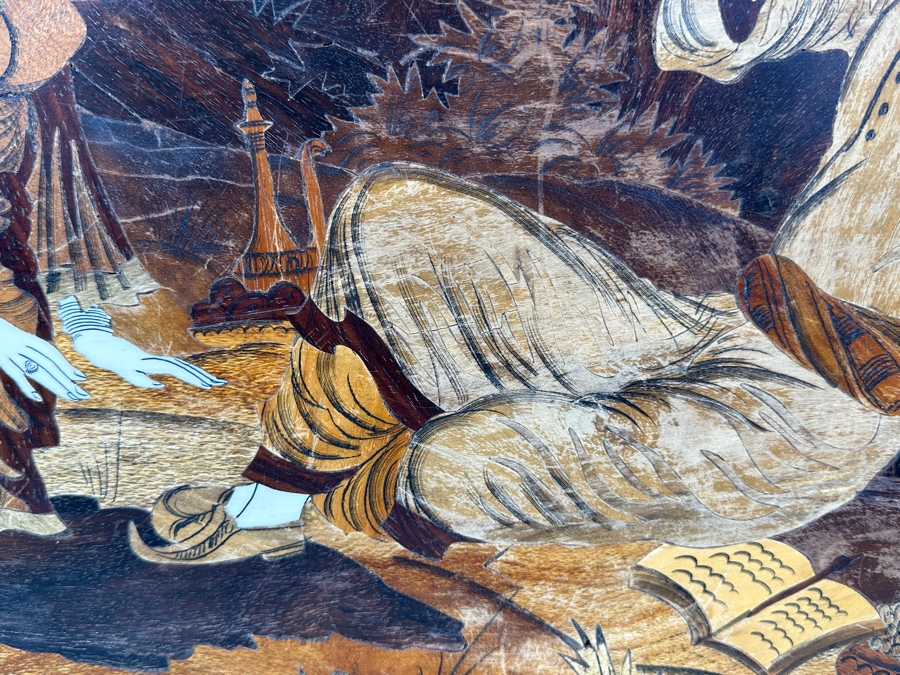 Stunning Wooden Inlay Marquetry Indian Wall Plaque 35W X 24H [Photo 9]