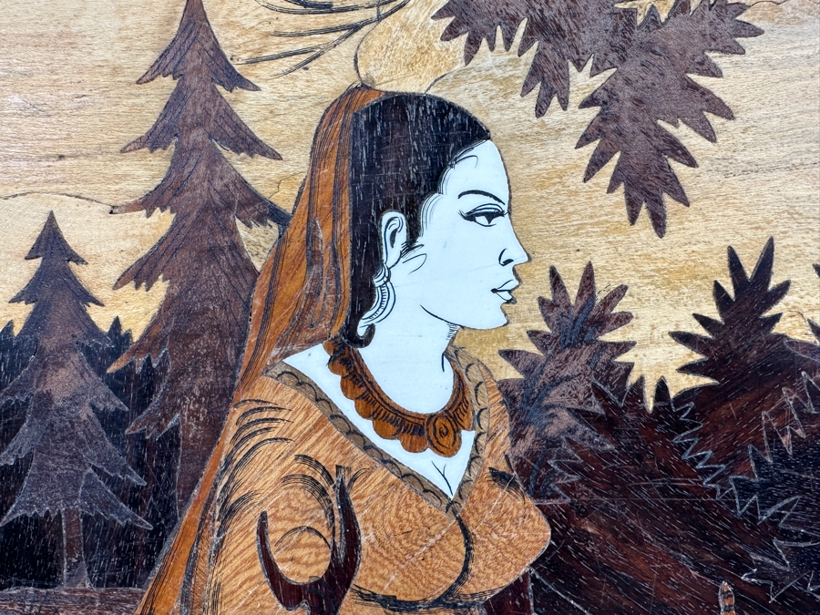 Stunning Wooden Inlay Marquetry Indian Wall Plaque 35W X 24H [Photo 5]