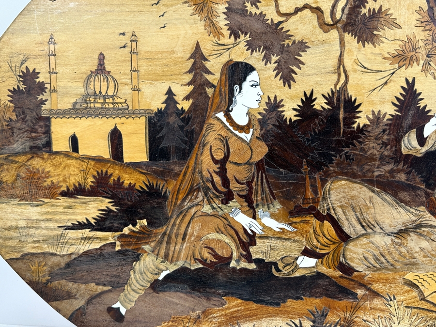 Stunning Wooden Inlay Marquetry Indian Wall Plaque 35W X 24H [Photo 3]