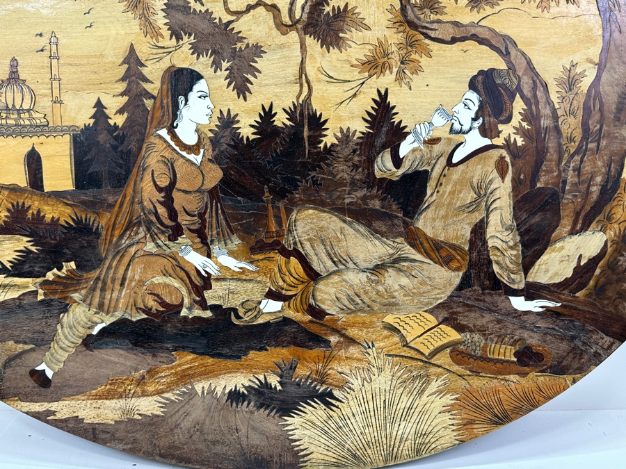 Stunning Wooden Inlay Marquetry Indian Wall Plaque 35W X 24H [Photo 2]