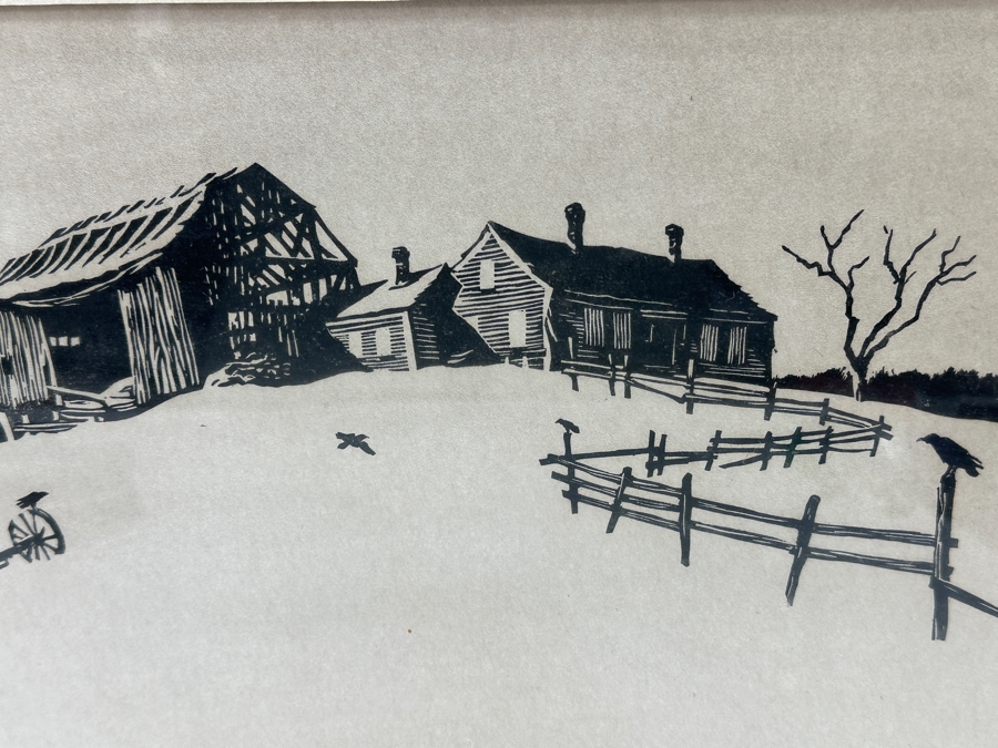 Francis Wenderoth Saunders Woodcut Print Titled 'A Crow's World' Hand Signed By Artist 18 X 11 Framed 25 X 19 [Photo 4]