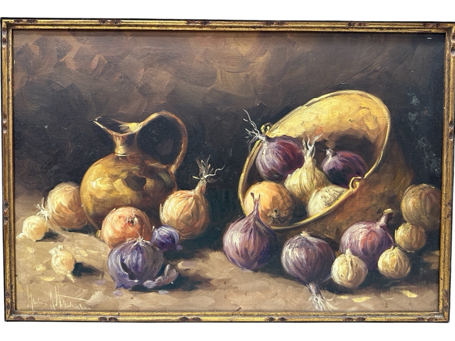 Original Still Life Oil Painting On Canvas Signed Lower Left Signature Illegible 23.5 X 16 Framed 28.5 X 21