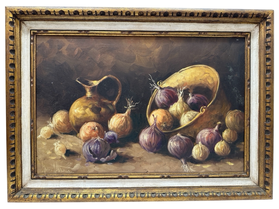 Original Still Life Oil Painting On Canvas Signed Lower Left Signature Illegible 23.5 X 16 Framed 28.5 X 21 [Photo 2]