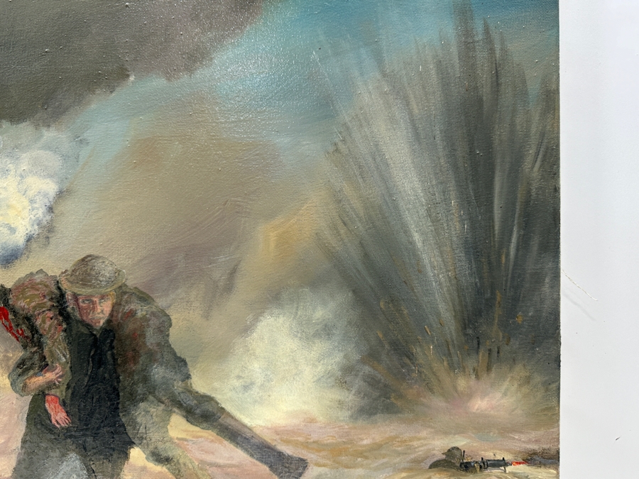 Original Painting By Richard W. DeRosset Reenacting Scene From The Battle Of Soisson July 1918 In France Titled “No Mans Land” - See Photos For Full Description Of Historical Painting 28 X 20 [Photo 6]