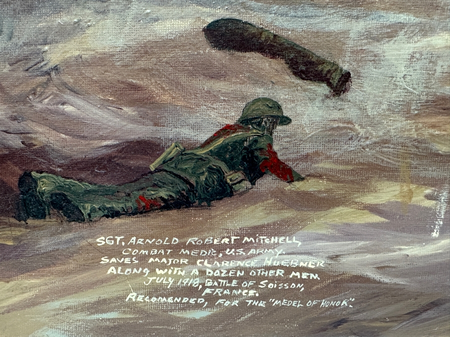 Original Painting By Richard W. DeRosset Reenacting Scene From The Battle Of Soisson July 1918 In France Titled “No Mans Land” - See Photos For Full Description Of Historical Painting 28 X 20 [Photo 3]