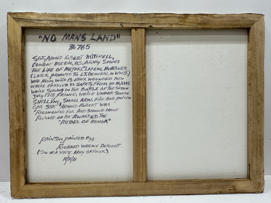 Original Painting By Richard W. DeRosset Reenacting Scene From The Battle Of Soisson July 1918 In France Titled “No Mans Land” - See Photos For Full Description Of Historical Painting 28 X 20 [Photo 9]