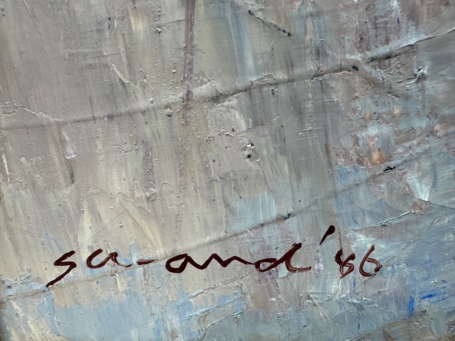 Saard (Sa-ard) Thanomwong (B. 1941, Thailand) Original Oil Painting On Canvas The Paddy Fields With Cubist Influence Signed Lower Left Dated 1986 29.5 X 20 [Photo 6]