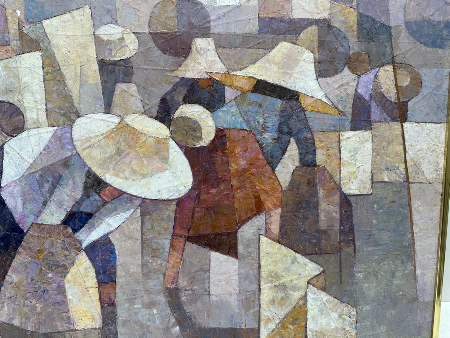 Saard (Sa-ard) Thanomwong (B. 1941, Thailand) Original Oil Painting On Canvas The Paddy Fields With Cubist Influence Signed Lower Left Dated 1986 29.5 X 20 [Photo 3]