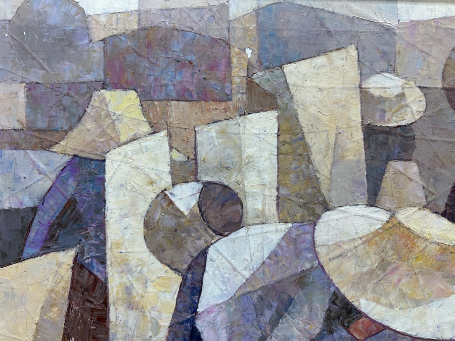 Saard (Sa-ard) Thanomwong (B. 1941, Thailand) Original Oil Painting On Canvas The Paddy Fields With Cubist Influence Signed Lower Left Dated 1986 29.5 X 20 [Photo 5]