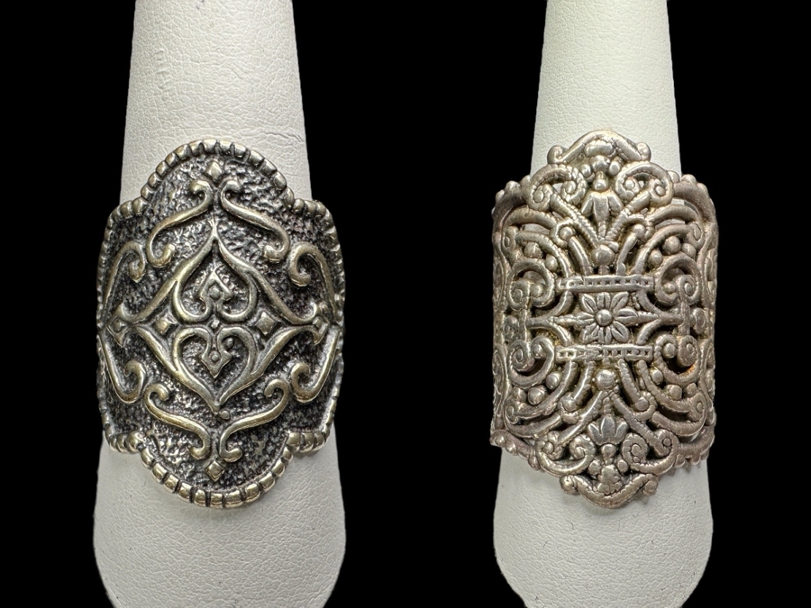 Pair Of Sterling Silver Rings Size 9 & 10 13.1g [Photo 1]